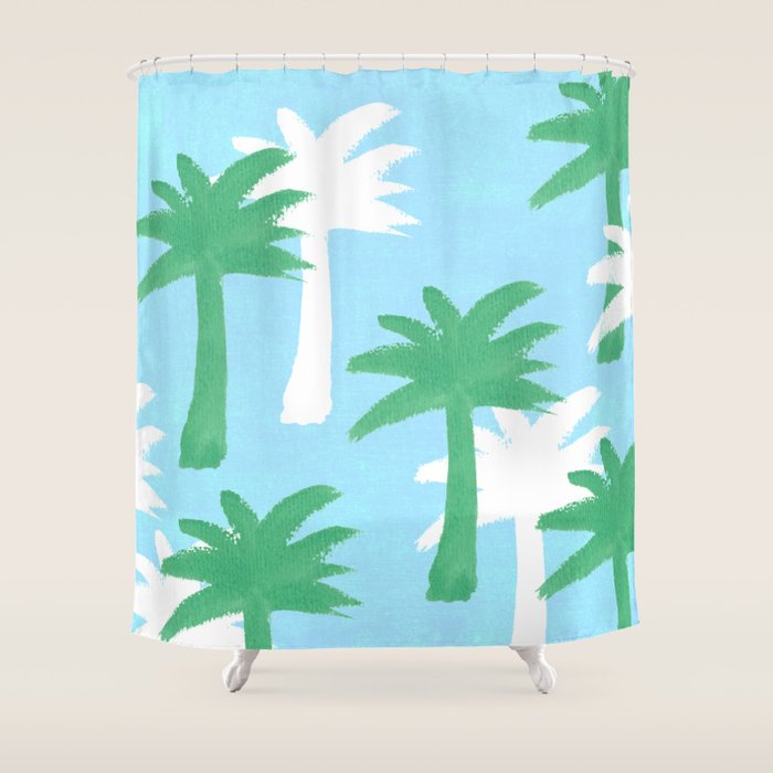 Palm Tree Tropical Pattern - Blue Green Shower Curtain Gallery Image 1