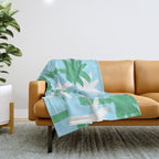 Palm Tree Tropical Pattern - Blue Green Throw Blanket Gallery Image 1