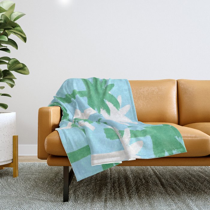 Palm Tree Tropical Pattern - Blue Green Throw Blanket Gallery Image 1
