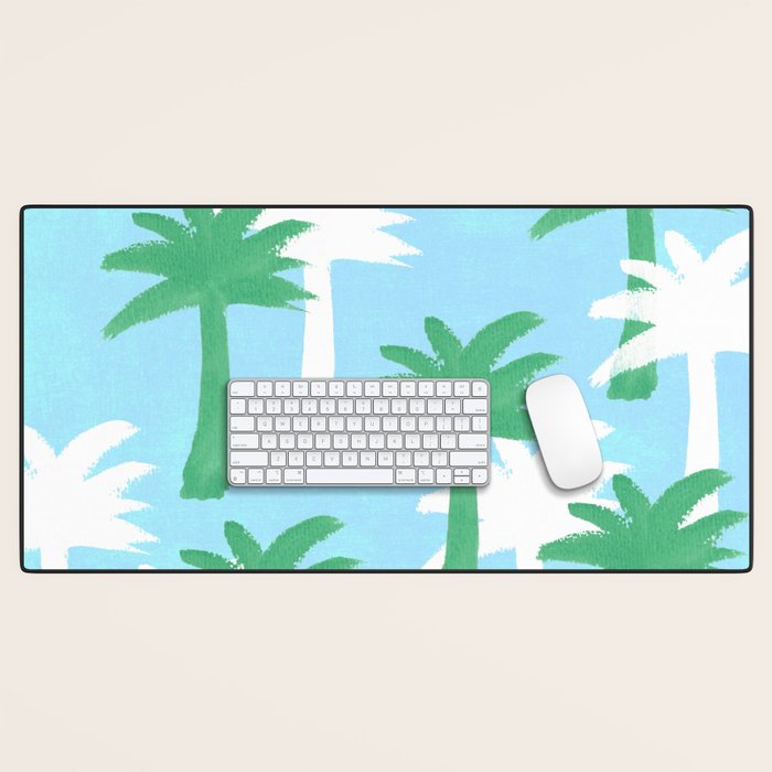 Palm Tree Tropical Pattern - Blue Green Desk Mat Gallery Image 1