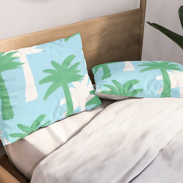 Palm Tree Tropical Pattern - Blue Green Pillow Sham Gallery Image 2