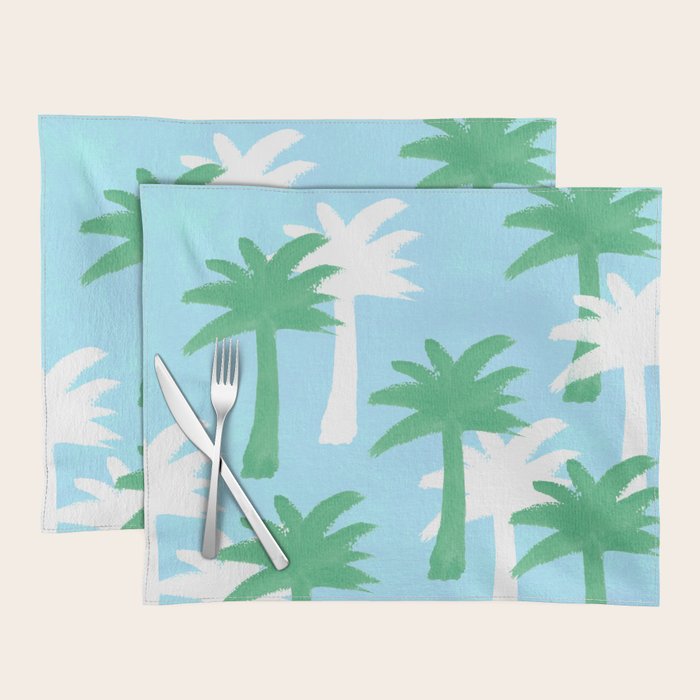 Palm Tree Tropical Pattern - Blue Green Placemat Gallery Image 1