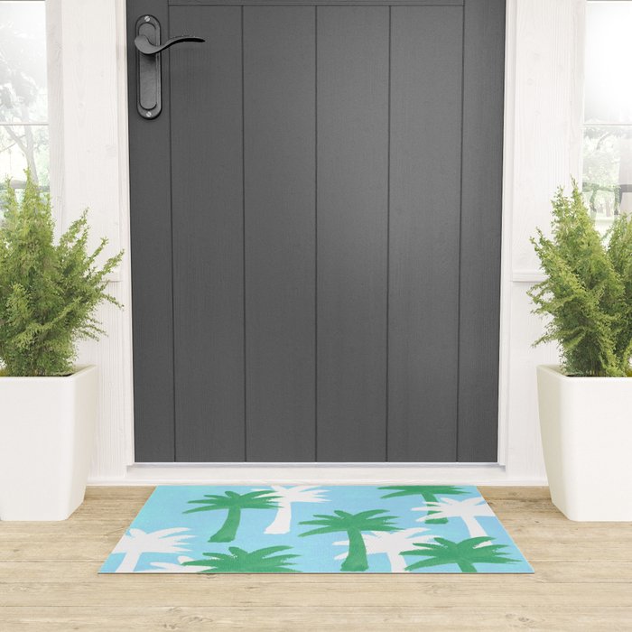 Palm Tree Tropical Pattern - Blue Green Welcome Mat Gallery Image 3