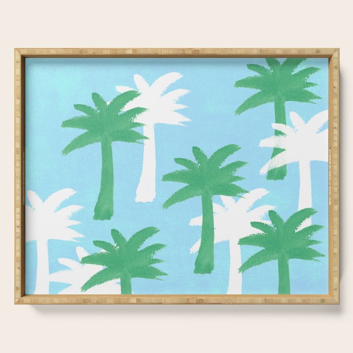 Palm Tree Tropical Pattern - Blue Green Serving Tray Gallery Image 1