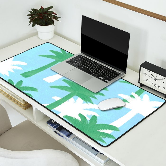 Palm Tree Tropical Pattern - Blue Green Desk Mat Gallery Image 2