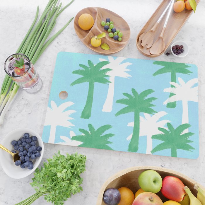 Palm Tree Tropical Pattern - Blue Green Cutting Board Gallery Image 2