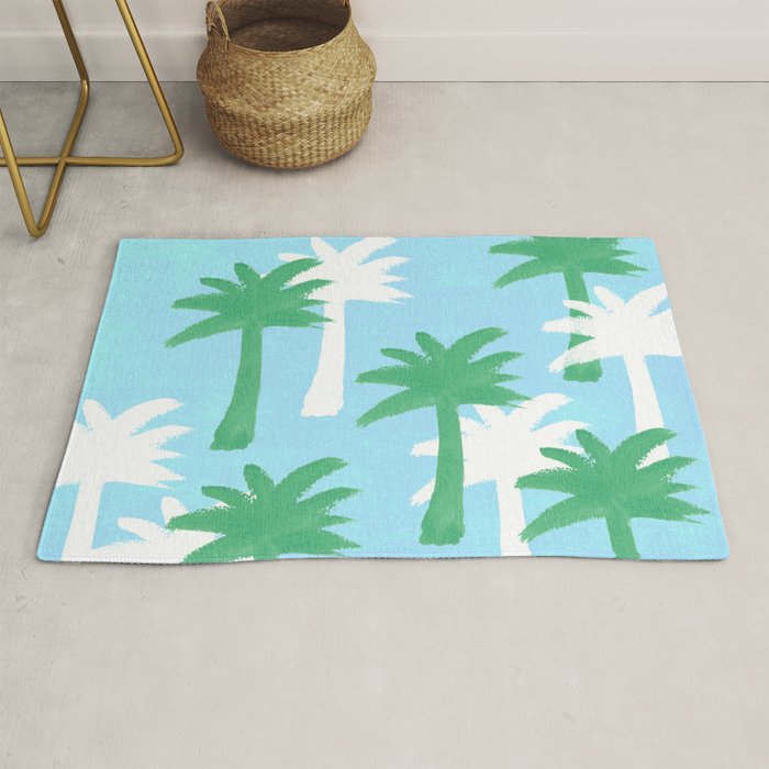 Palm Tree Tropical Pattern - Blue Green Rug Gallery Image 1