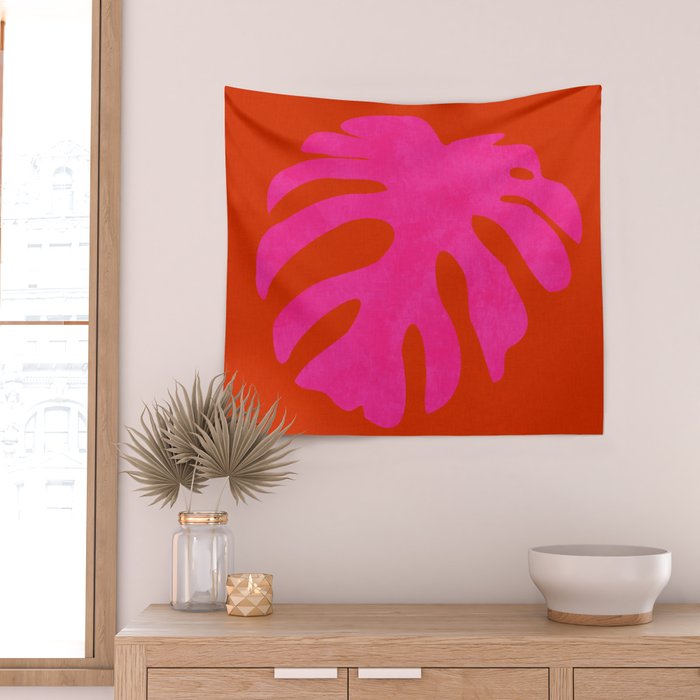 leaf shape solo pink orange summer vibes Wall Tapestry Gallery Image 2