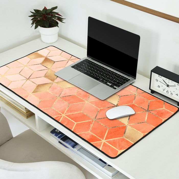 Soft Peach Gradient Cubes Desk Mat Gallery Image 2