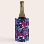 Tigers in a tiger lily garden // textured navy blue background fuchsia pink wild animals very peri flowers Wine Chiller Gallery Image 2