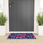 Tigers in a tiger lily garden // textured navy blue background fuchsia pink wild animals very peri flowers Welcome Mat Gallery Image 3