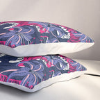 Tigers in a tiger lily garden // textured navy blue background fuchsia pink wild animals very peri flowers Pillow Sham Gallery Image 3