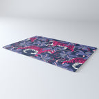 Tigers in a tiger lily garden // textured navy blue background fuchsia pink wild animals very peri flowers Rug Gallery Image 3