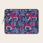 Tigers in a tiger lily garden // textured navy blue background fuchsia pink wild animals very peri flowers Laptop Sleeve Gallery Image 1