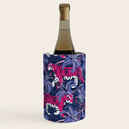 Tigers in a tiger lily garden // textured navy blue background fuchsia pink wild animals very peri flowers Wine Chiller Gallery Image 3