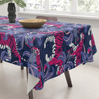 Tigers in a tiger lily garden // textured navy blue background fuchsia pink wild animals very peri flowers Tablecloth Gallery Image 3