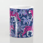 Tigers in a tiger lily garden // textured navy blue background fuchsia pink wild animals very peri flowers Coffee Mug Gallery Image 4