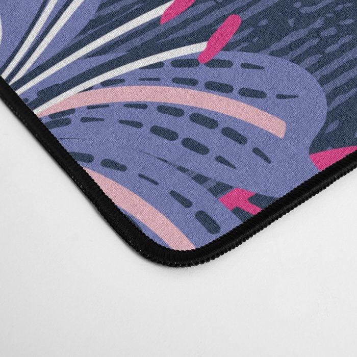 Tigers in a tiger lily garden // textured navy blue background fuchsia pink wild animals very peri flowers Desk Mat Gallery Image 4
