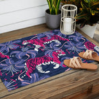 Tigers in a tiger lily garden // textured navy blue background fuchsia pink wild animals very peri flowers Outdoor Rug Gallery Image 2