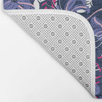 Tigers in a tiger lily garden // textured navy blue background fuchsia pink wild animals very peri flowers Bath Mat Gallery Image 2