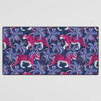 Tigers in a tiger lily garden // textured navy blue background fuchsia pink wild animals very peri flowers Desk Mat Gallery Image 3