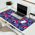Tigers in a tiger lily garden // textured navy blue background fuchsia pink wild animals very peri flowers Desk Mat Gallery Image 2