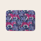 Tigers in a tiger lily garden // textured navy blue background fuchsia pink wild animals very peri flowers Bath Mat Gallery Image 1