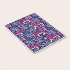 Tigers in a tiger lily garden // textured navy blue background fuchsia pink wild animals very peri flowers Notebook Gallery Image 3