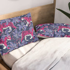 Tigers in a tiger lily garden // textured navy blue background fuchsia pink wild animals very peri flowers Pillow Sham Gallery Image 2