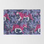 Tigers in a tiger lily garden // textured navy blue background fuchsia pink wild animals very peri flowers Rug Gallery Image 2