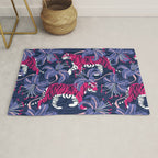 Tigers in a tiger lily garden // textured navy blue background fuchsia pink wild animals very peri flowers Rug Gallery Image 1
