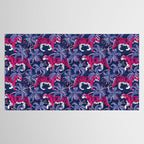 Tigers in a tiger lily garden // textured navy blue background fuchsia pink wild animals very peri flowers Tablecloth Gallery Image 2