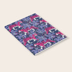 Tigers in a tiger lily garden // textured navy blue background fuchsia pink wild animals very peri flowers Notebook Gallery Image 2
