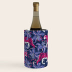 Tigers in a tiger lily garden // textured navy blue background fuchsia pink wild animals very peri flowers Wine Chiller Gallery Image 1