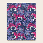 Tigers in a tiger lily garden // textured navy blue background fuchsia pink wild animals very peri flowers Notebook Gallery Image 4