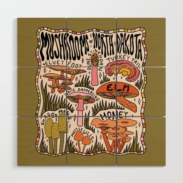 Mushrooms of North Dakota Wood Wall Art Gallery Image 1
