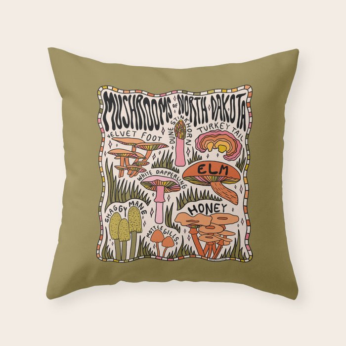 Mushrooms of North Dakota Throw Pillow Gallery Image 6
