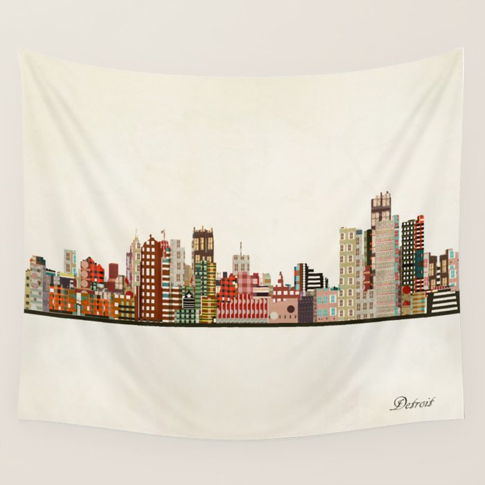 detroit skyline Wall Tapestry Gallery Image 4