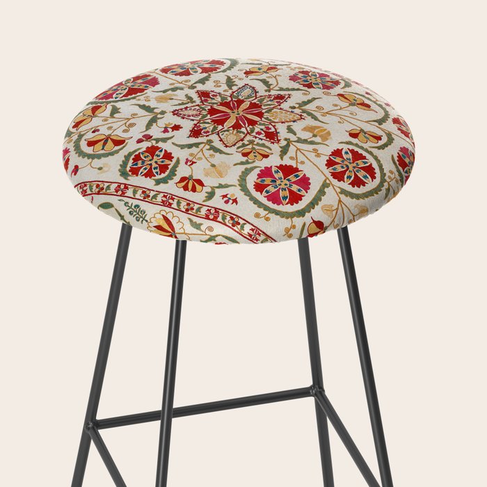 Nurata Suzani Bokhara Uzbekistan Embroidery Print Stool Gallery Image 2