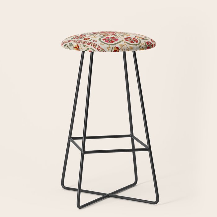 Nurata Suzani Bokhara Uzbekistan Embroidery Print Stool Gallery Image 1