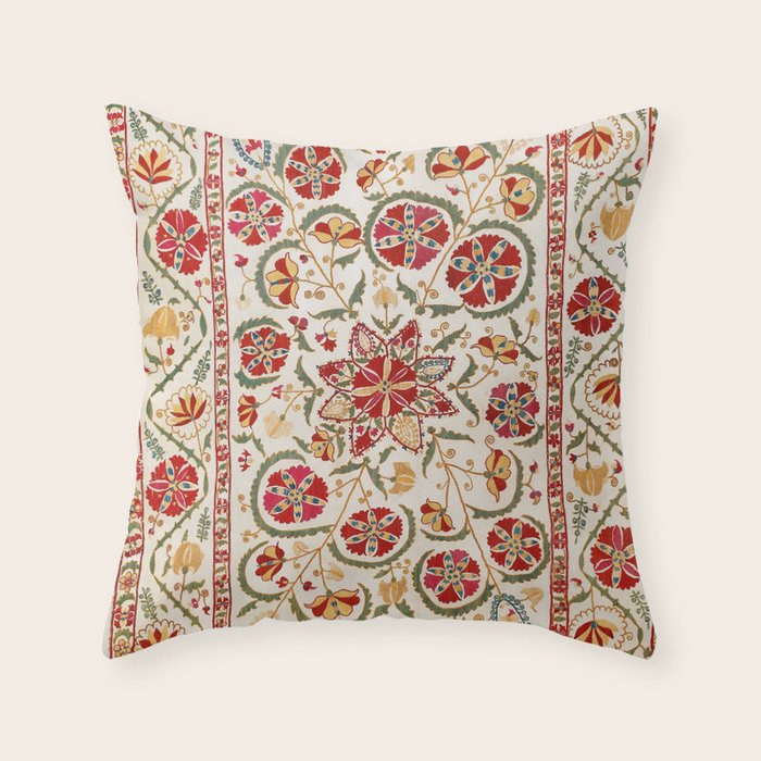 Nurata Suzani Bokhara Uzbekistan Embroidery Print Throw Pillow Gallery Image 6