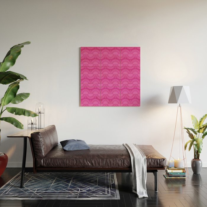 Pink neon bright geometric pattern  Wood Wall Art Gallery Image 2
