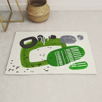 Fun Mid Century Modern Abstract Minimalist Olive Green Rings Grey Black Accent Rug Gallery Image 1