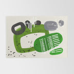 Fun Mid Century Modern Abstract Minimalist Olive Green Rings Grey Black Accent Rug Gallery Image 2