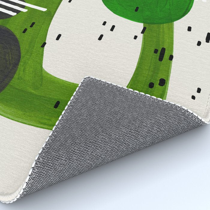 Fun Mid Century Modern Abstract Minimalist Olive Green Rings Grey Black Accent Rug Gallery Image 4