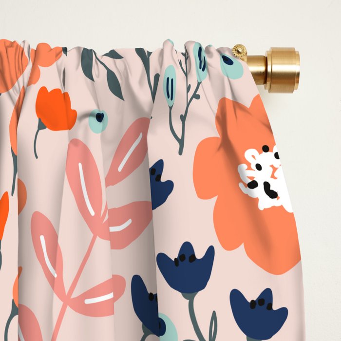 Ditsy Florals, Pink, Orange, Teal, Navy Window Curtain Gallery Image 2