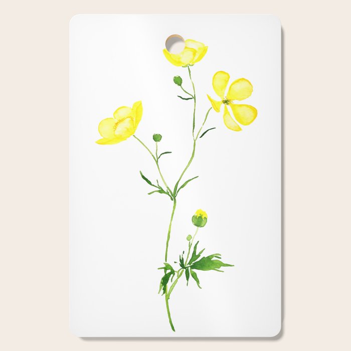 yellow buttercup flower watercolor Cutting Board Gallery Image 1