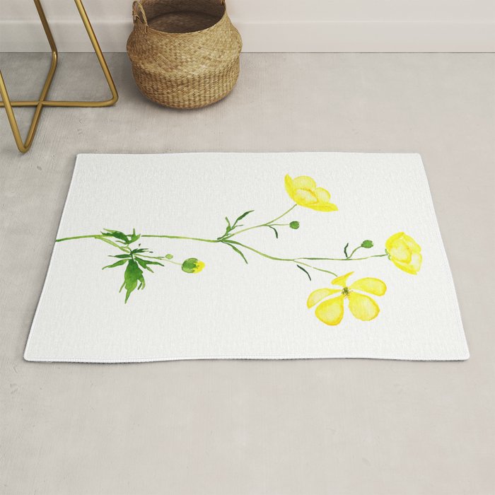 yellow buttercup flower watercolor Rug Gallery Image 1