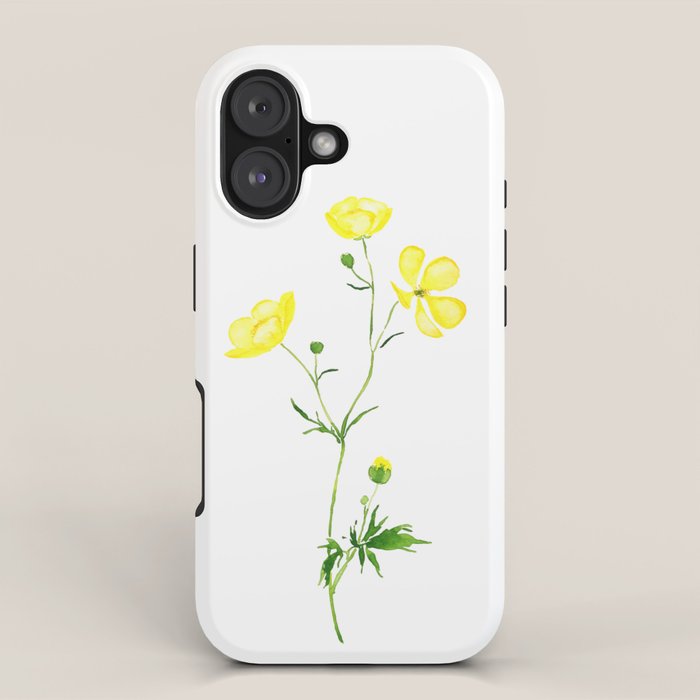 yellow buttercup flower watercolor iPhone Case Gallery Image 1
