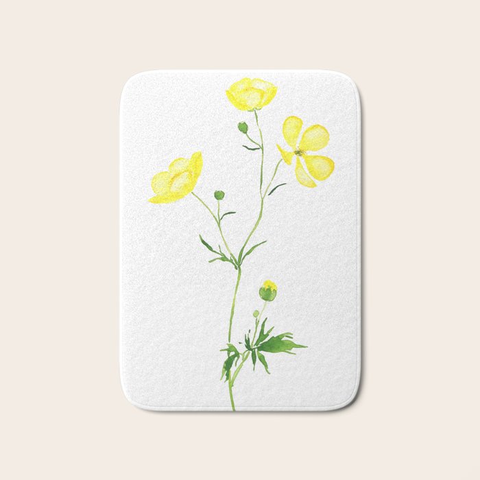 yellow buttercup flower watercolor Bath Mat Gallery Image 1